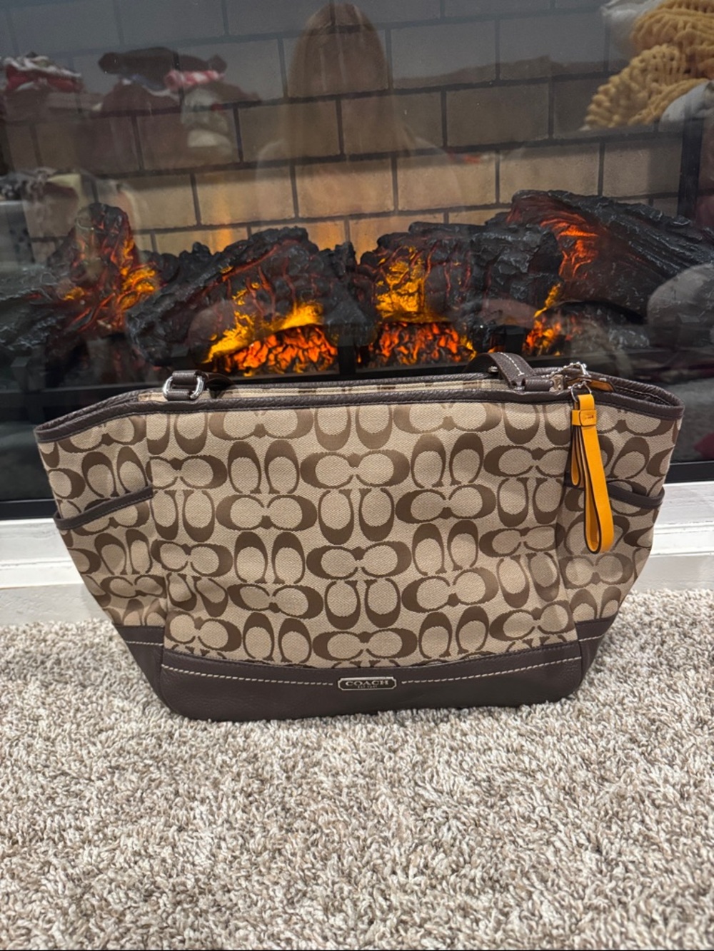 Coach Brown Signature Canvas Tote with Tan Accent